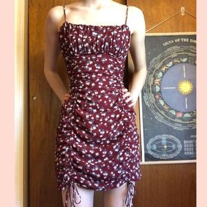 Red Floral Ruched Mini Dress - Size S from Graffiti Boutique